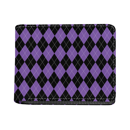 Black And Purple Argyle Pattern Print Bifold Wallet
