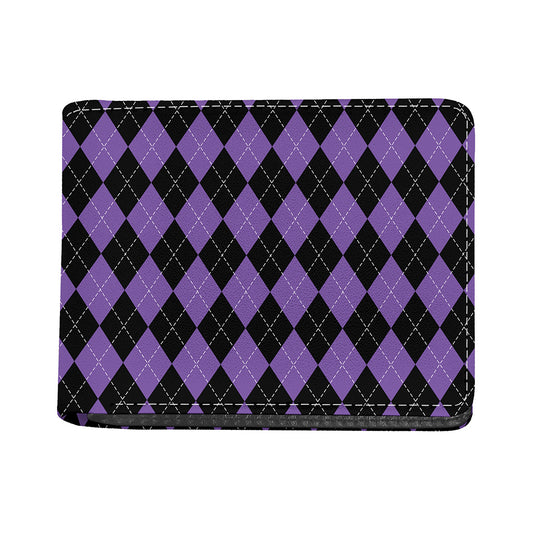 Black And Purple Argyle Pattern Print Bifold Wallet