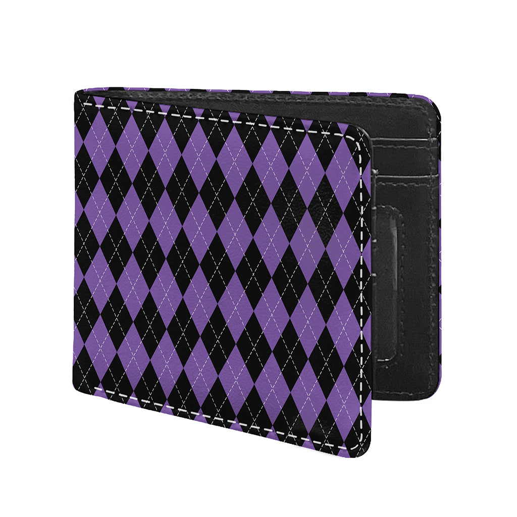 Black And Purple Argyle Pattern Print Bifold Wallet