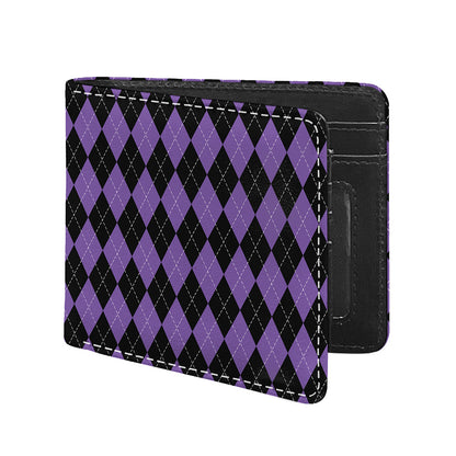 Black And Purple Argyle Pattern Print Bifold Wallet