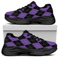 Black And Purple Argyle Pattern Print Black Chunky Shoes