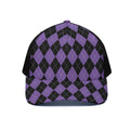 Black And Purple Argyle Pattern Print Black Mesh Trucker Hat