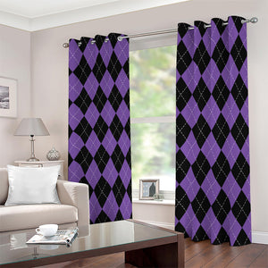 Black And Purple Argyle Pattern Print Blackout Grommet Curtains