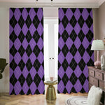 Black And Purple Argyle Pattern Print Blackout Pencil Pleat Curtains