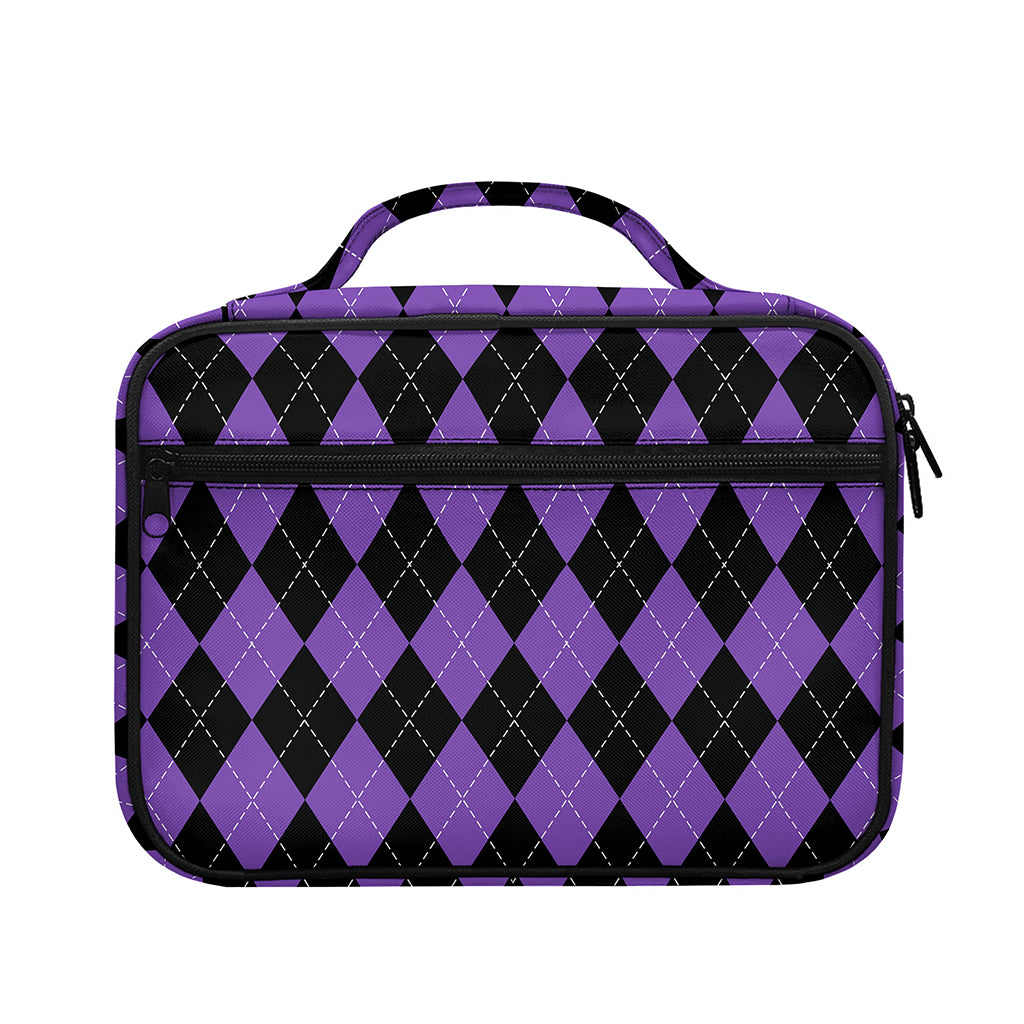 Black And Purple Argyle Pattern Print Briefcase Bible Bag