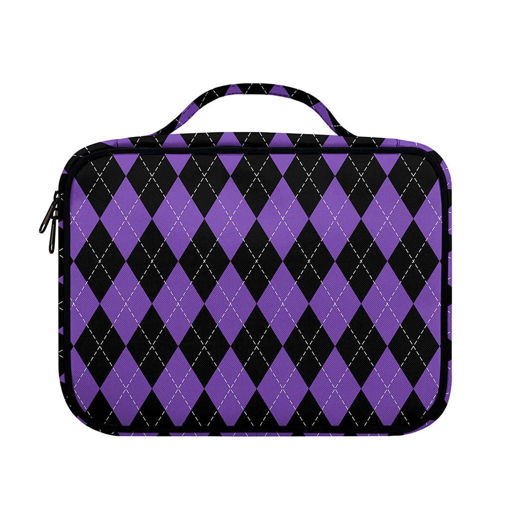 Black And Purple Argyle Pattern Print Briefcase Bible Bag