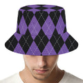 Black And Purple Argyle Pattern Print Bucket Hat