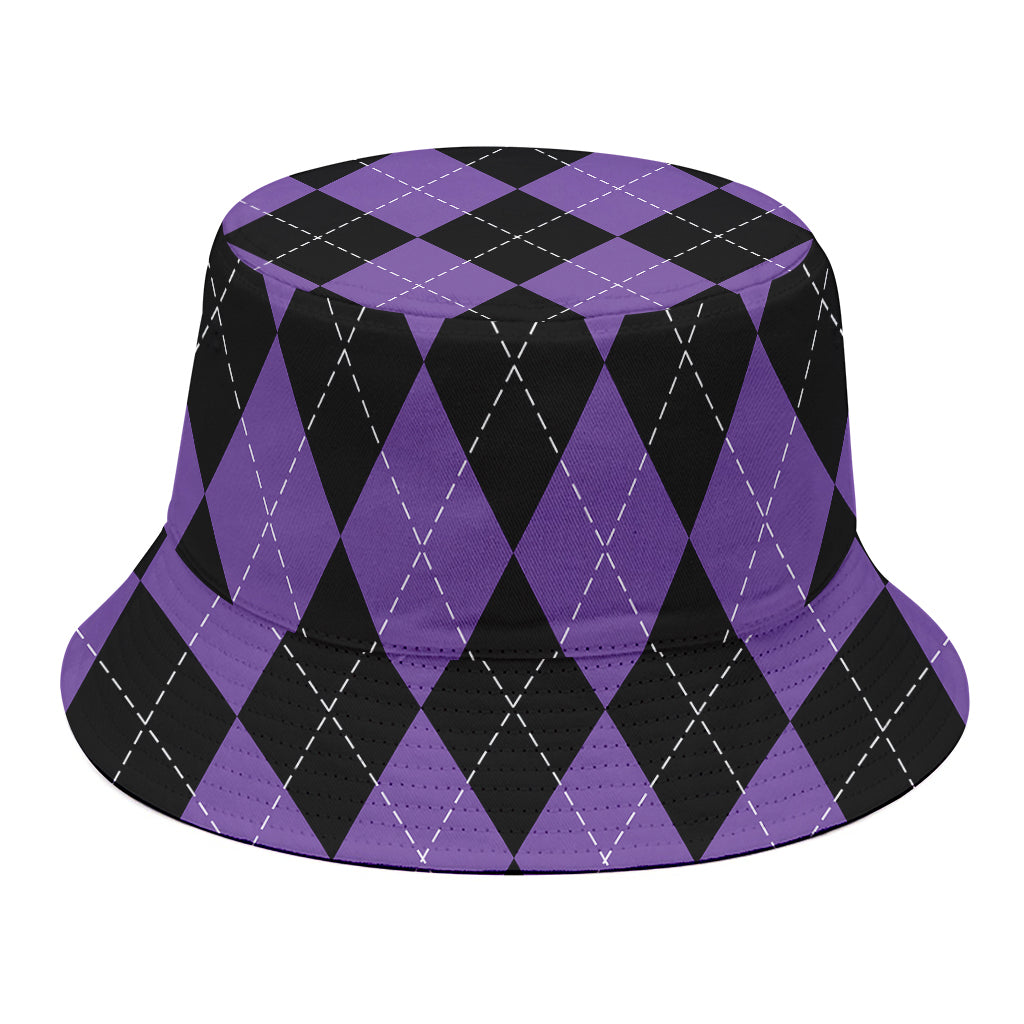 Black And Purple Argyle Pattern Print Bucket Hat