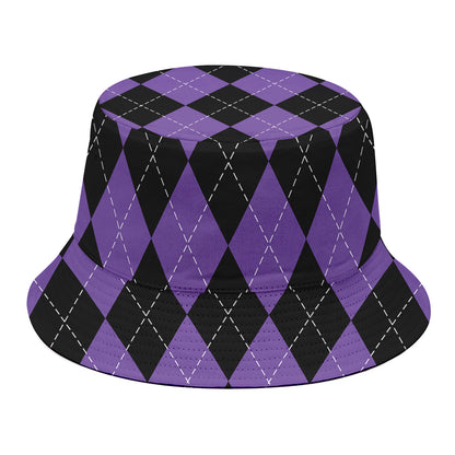 Black And Purple Argyle Pattern Print Bucket Hat