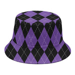 Black And Purple Argyle Pattern Print Bucket Hat