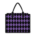 Black And Purple Argyle Pattern Print Canvas Tote Bag