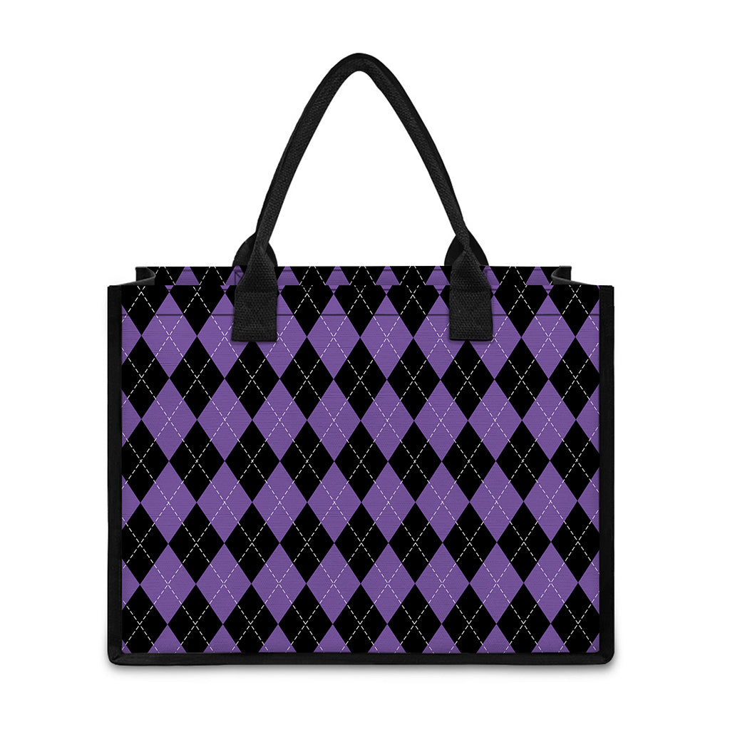 Black And Purple Argyle Pattern Print Canvas Tote Bag
