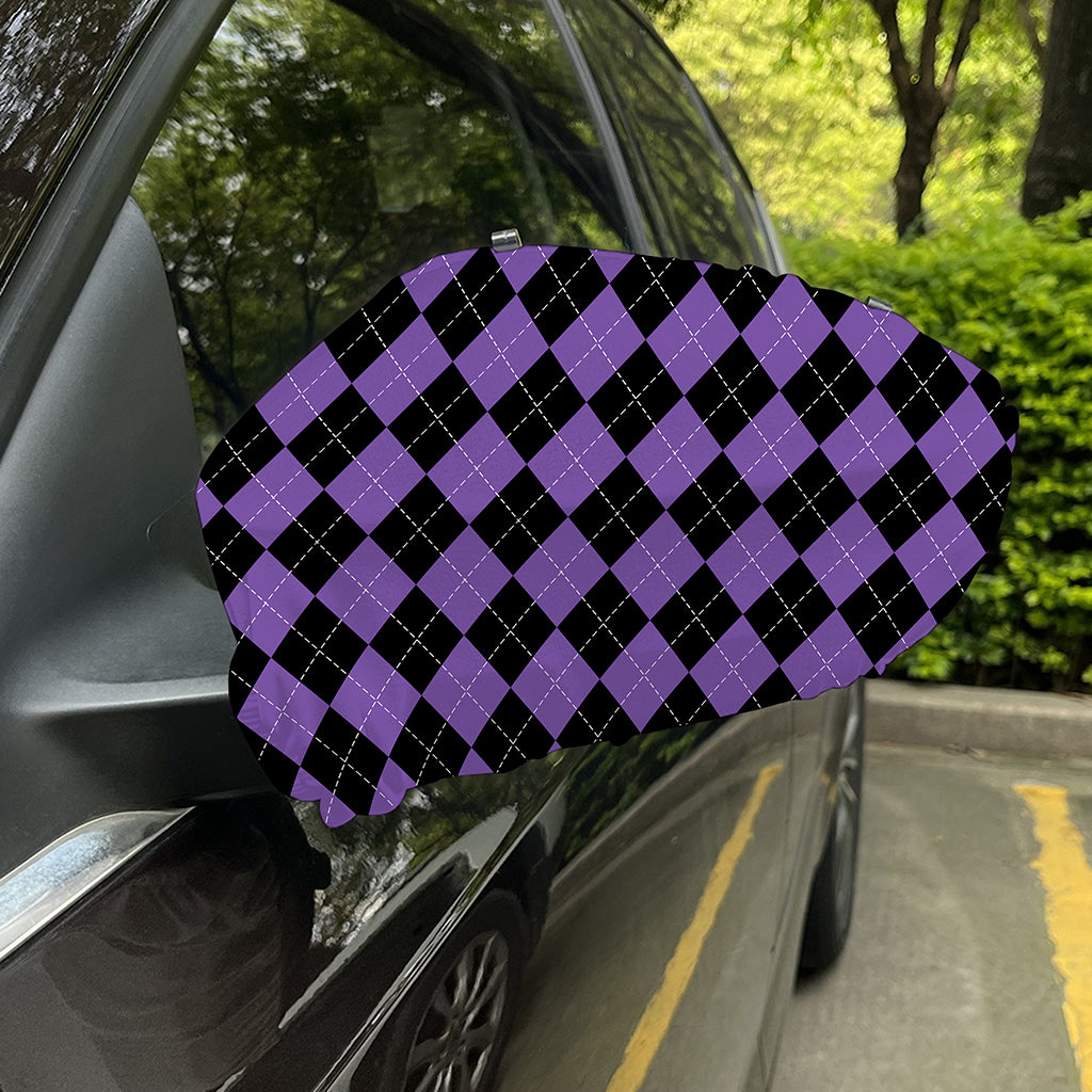 Black And Purple Argyle Pattern Print Car Side Mirror Covers