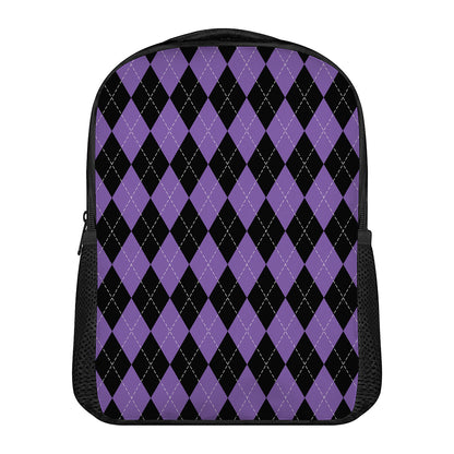 Black And Purple Argyle Pattern Print Casual Backpack