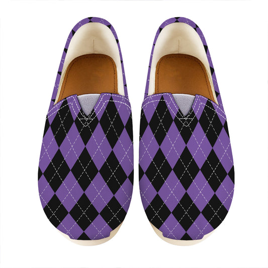 Black And Purple Argyle Pattern Print Casual Shoes