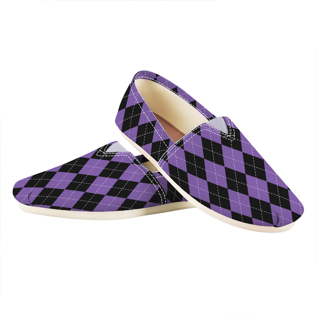 Black And Purple Argyle Pattern Print Casual Shoes