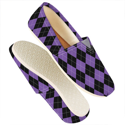 Black And Purple Argyle Pattern Print Casual Shoes