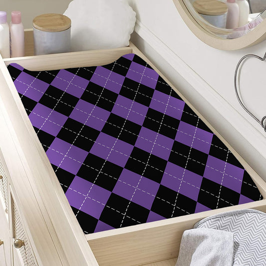 Black And Purple Argyle Pattern Print Changing Pad Cover