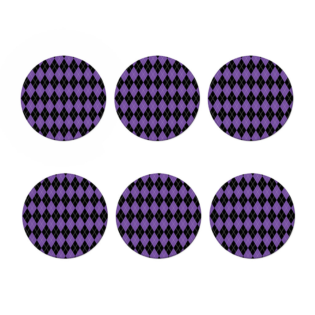 Black And Purple Argyle Pattern Print Coaster Set