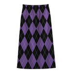 Black And Purple Argyle Pattern Print Cotton Front Slit Maxi Skirt