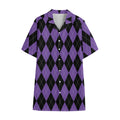Black And Purple Argyle Pattern Print Cotton Hawaiian Shirt
