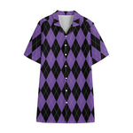 Black And Purple Argyle Pattern Print Cotton Hawaiian Shirt