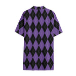 Black And Purple Argyle Pattern Print Cotton Hawaiian Shirt