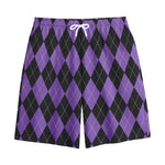 Black And Purple Argyle Pattern Print Cotton Shorts