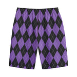Black And Purple Argyle Pattern Print Cotton Shorts
