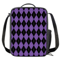 Black And Purple Argyle Pattern Print Crossbody Lunch Bag