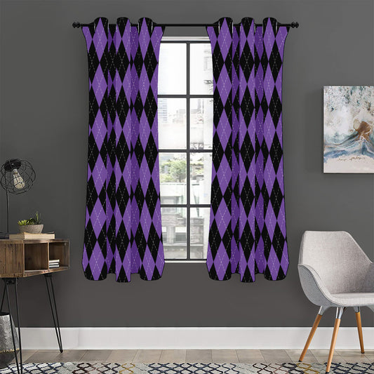 Black And Purple Argyle Pattern Print Curtain