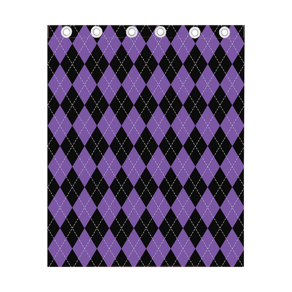 Black And Purple Argyle Pattern Print Curtain