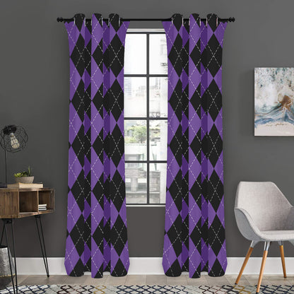 Black And Purple Argyle Pattern Print Curtain