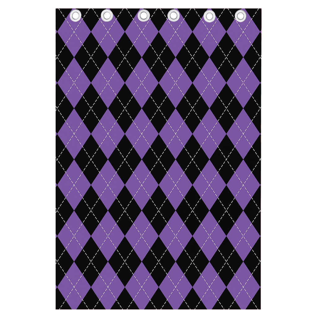 Black And Purple Argyle Pattern Print Curtain