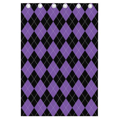 Black And Purple Argyle Pattern Print Curtain