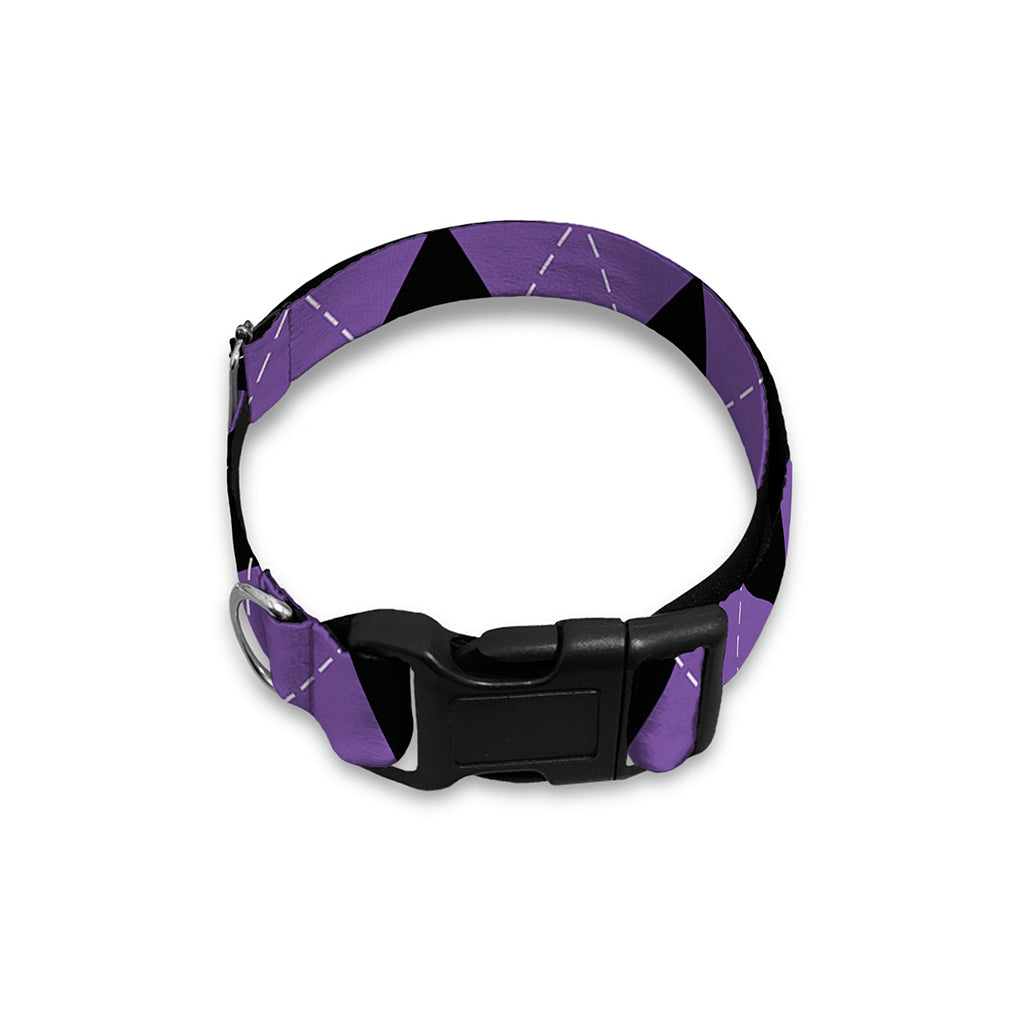 Black And Purple Argyle Pattern Print Dog Collar