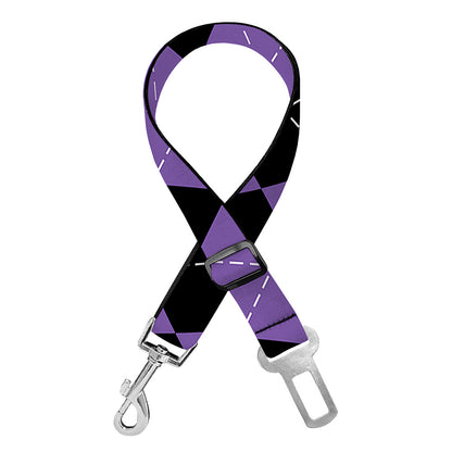 Black And Purple Argyle Pattern Print Dog Seat Belt