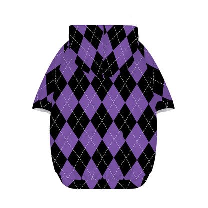 Black And Purple Argyle Pattern Print Dog Zip Up Hoodie