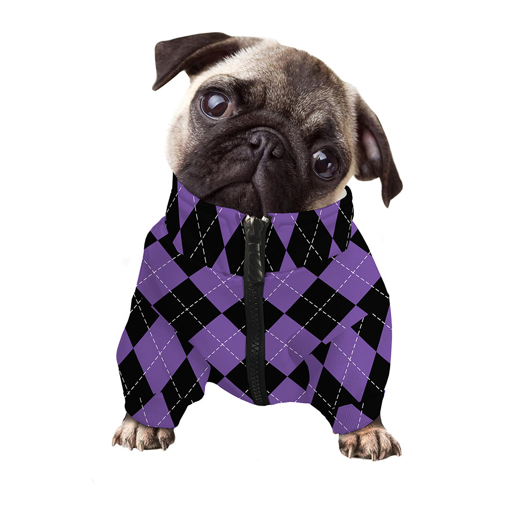 Black And Purple Argyle Pattern Print Dog Zip Up Jacket