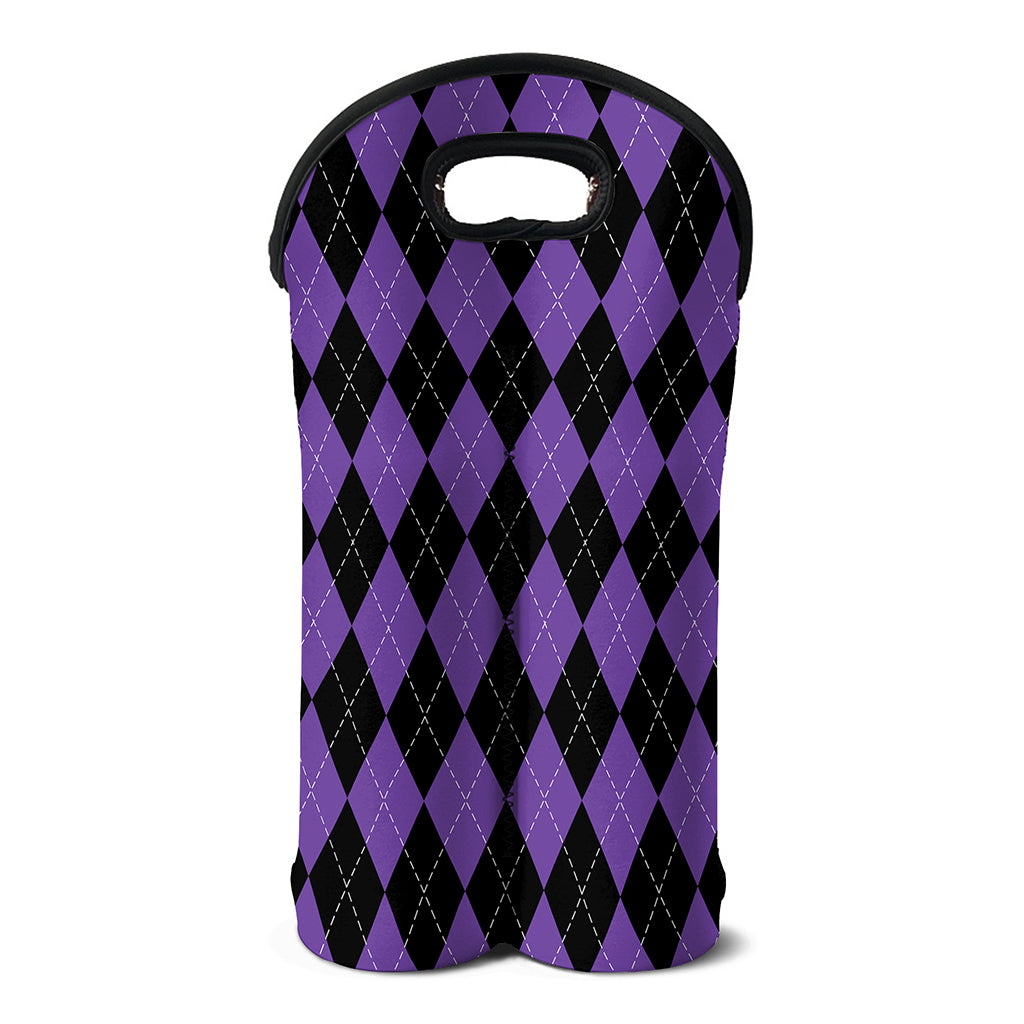Black And Purple Argyle Pattern Print Double Neoprene Wine Tote