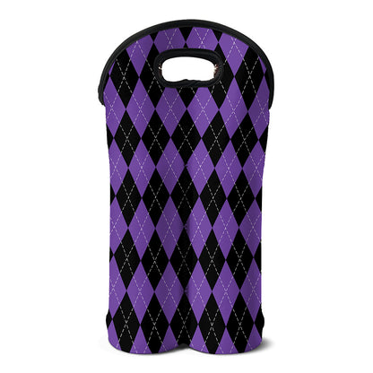 Black And Purple Argyle Pattern Print Double Neoprene Wine Tote