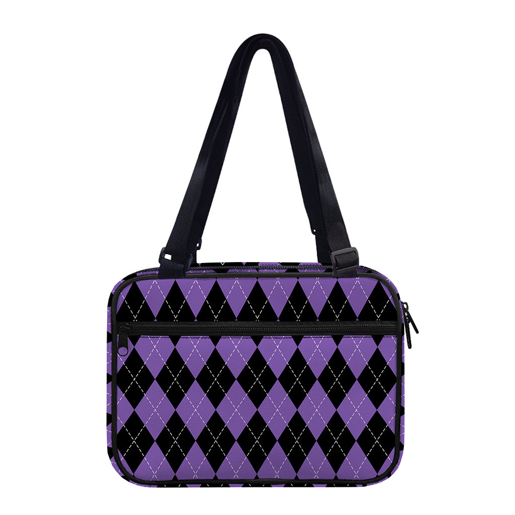 Black And Purple Argyle Pattern Print Double Strap Bible Bag