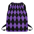 Black And Purple Argyle Pattern Print Drawstring Backpack