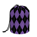 Black And Purple Argyle Pattern Print Drawstring Makeup Bag