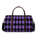 Black And Purple Argyle Pattern Print Duffle Bag