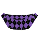 Black And Purple Argyle Pattern Print Fanny Pack