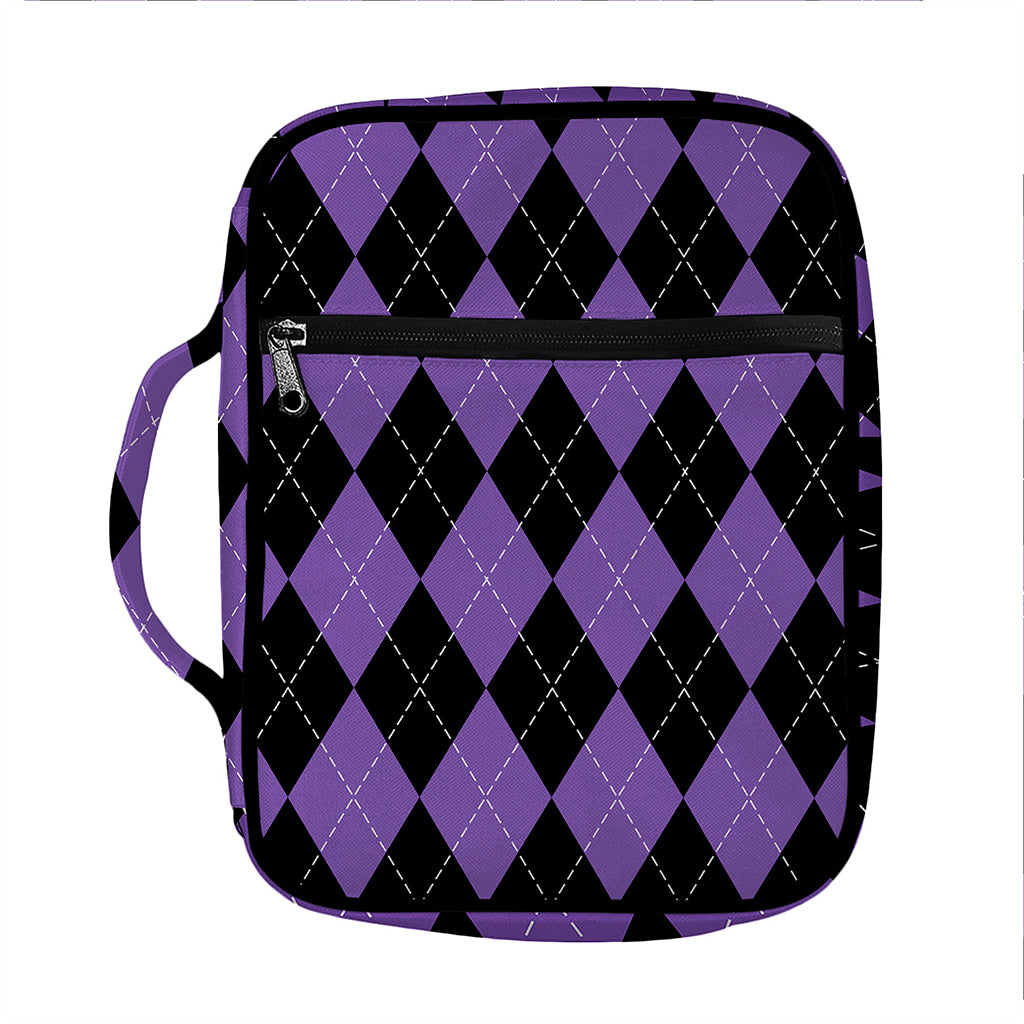 Black And Purple Argyle Pattern Print Front Pocket Bible Bag