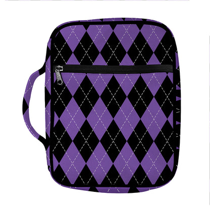Black And Purple Argyle Pattern Print Front Pocket Bible Bag