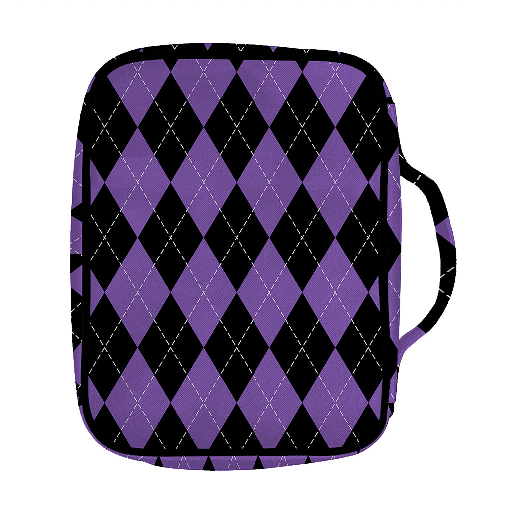 Black And Purple Argyle Pattern Print Front Pocket Bible Bag