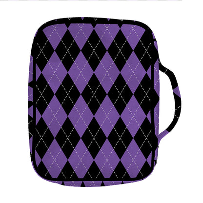 Black And Purple Argyle Pattern Print Front Pocket Bible Bag